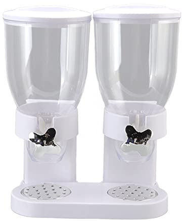 Dispensador de cereales de plástico doble clásico, contenedor de almacenamiento de alimentos secos, dispensador hermético de cereales para cocina (blanco)