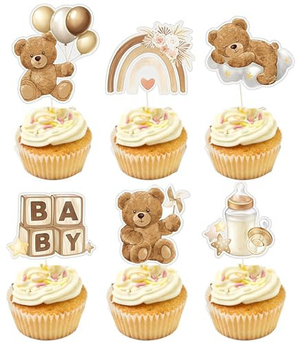 Yamobi 6 Stück Cupcake Topper Babyparty Baby Shower Kuchen Cake Dekoration Taufe Papier Gender Reveal Party Zubehör Kommunion Tortendeko Kuchendekoraion Muffin Deko Tortenstecker Partydeko