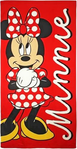 Clondo Strandtuch für Madchen – für Minnie Fan – weiche Mikrofaser aus Polyester – Badetuch für Meer und Pool, Schnelltrocknend & Leicht, Geschenkidee für den Sommer, offizielles Gadget, Rot