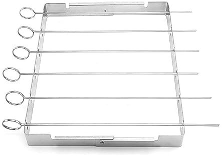 Griglia pieghevole con 6 spiedini per barbecue in acciaio inox, accessori per carne, gamberetti, pollo, verdure