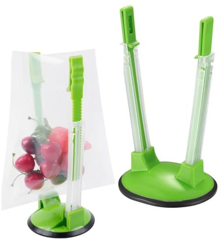 2 Pcs Baggy Racks, Adjustable Sandwich Bag Stand Holders, Food Storage Bags Clips Stands, Baggie Holders for Meal Prep, Plastic Reusable Freezer Bag Racks Holders, Green