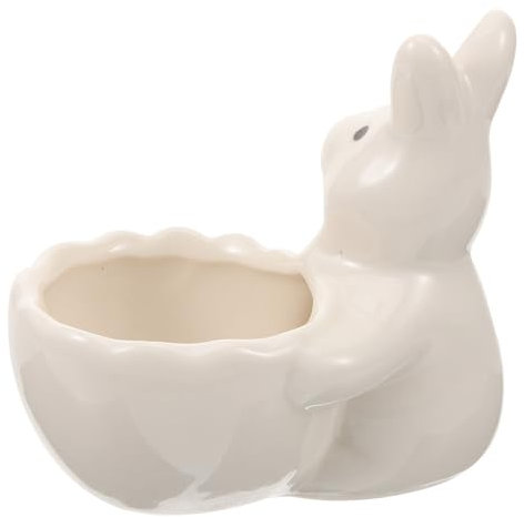 OUNONA Portauovo in Ceramica a Forma di Coniglio Bianco Porta Uovo alla Coque Minimalista e Funzionale Come Espositore per Uova e Decorazione la Casa