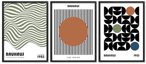 ARTFAVES® Poster Set - Bauhaus Geometrie 2-3-teilige Bildercollage Wohnzimmer, Schlafzimmer - moderne Wandbilder Kunst, Abstrakt, Kunstplakat - 30x40 cm - mit Rahmen Schwarz