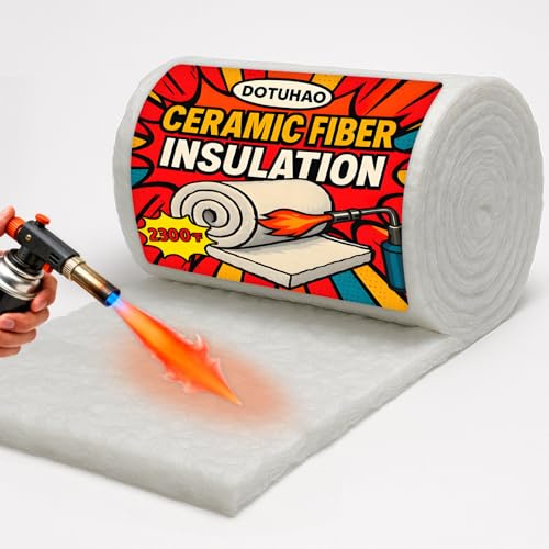 DOTUHAO Ceramic Fiber Insulation, 48x16x1 Thick Fireproof Insulation Blanket, 2300F High Temperature Insulations for Wood Stove Baffle, Fireplaces, Kilns, Forges, Pizza Ovens