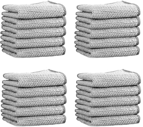LaresDay Draht Spüllappen 20 Pack – Doppellagiges Reinigungstuch aus Edelstahl Kettennetz, Wiederverwendbar für Nass & Trocken, Topfschrubber, Gusseisen & Küchenreinigung