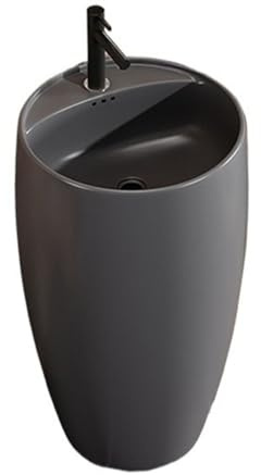 Bathroom Pedestal Sink, Bathroom pedestal basin, one-piece floor-standing washbasin with overflow, bathroom ceramic pedestal sink with hot and cold water taps, drain kit , Easy Install(Gun Grey)