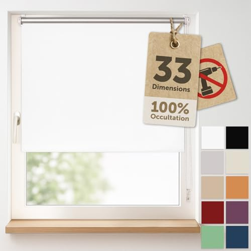 Blumtal Rollo 90x210cm occultant sans perçage - 100% obscurcissant, Thermique et Anti-UV - Store Enrouleur à Pinces, 4 Couches, Isolation Chaleur et Froid - Montage Facile -Blanc