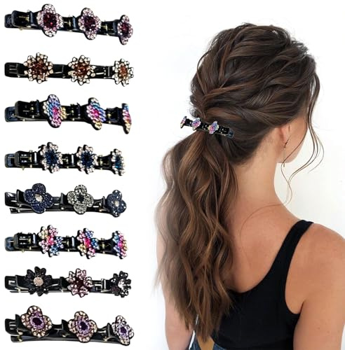 8pcs de Pince Cheveux, élégantes Pince Cheveux en Cristal étincelant, Barettes Cheveux Femme en Strass à Double Couche Stylés, Barettes Cheveux Tressées Accessories for Long Thick