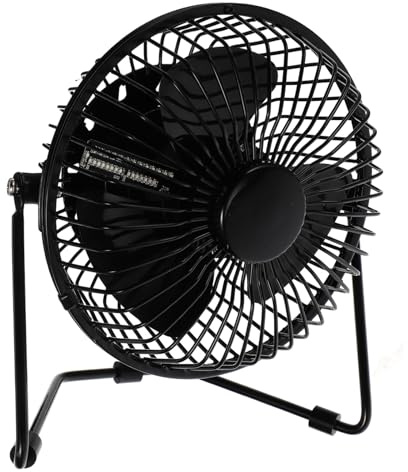 GARIOUANS Pequeño Ventilador USB Reloj y Temperatura, Metal Negro