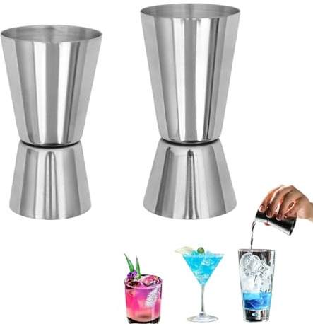 Double Stainless Steel Cocktail Jigger,Double Alcohol Measuring Cup,Jigger Measure,Bar Dual Jigger Drinks Spirit Measure Cup,2Pcs (15/30ml, 25/50ml)