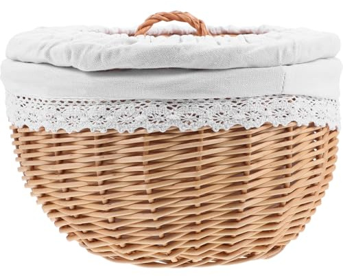 EPIGEIST Cesto Portaoggetti Cestino per Pane e Pasticceria Coperchio in Vimini Bianco Decorazione e Conservazione per Cucina e Negozio