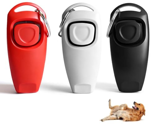 YUVKIN 3 unidades de silbato para perros con clicker y cordón, para entrenamiento canino, llamada de retorno, set de silbato y clicker para perros (negro, blanco, rojo)