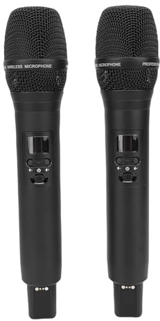 ASHATA Microphone sans Fil, Système de Micro Portable Dynamique sans Fil Professionnel Double avec Récepteur Rechargeable pour Mariage DJ Discours église Fête