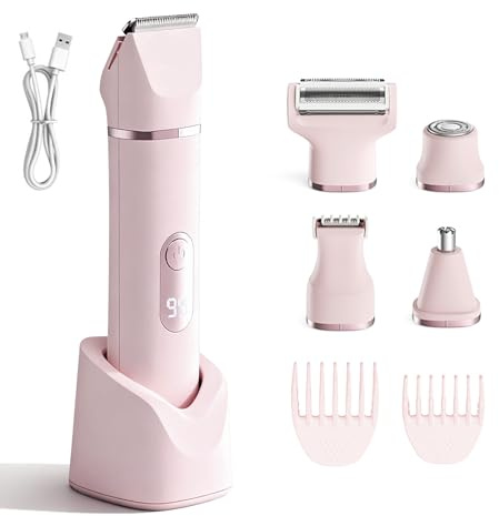 Afeitadora Eléctrica Mujer 5 en 1, Recortadora Íntima Multifunción Rosa