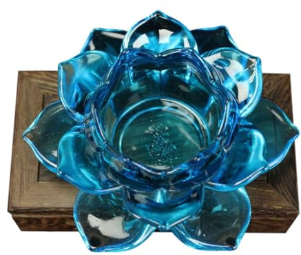 Opatiny Bougeoir en verre en forme de lotus avec design coupe-vent, bougies flottantes et bougies chauffe-plat, décoration d'intérieur ou autel spirituel