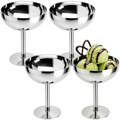 AXVRAV 4 Stück Eisbecher Edelstahl 200ml Ø10cm, Edelstahl Dessertschale mit Fuß, Ice Cream Sundae Dessertgläser für Obst Salat Joghurt Pudding, Eiscreme Schalen Cocktail Gläser für Hochzeiten Partys