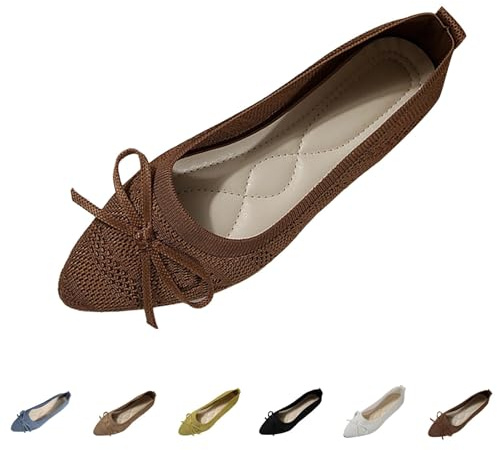 Damsandaler bekväma platta – fritidsskor damer sommar andas damskor enfärgade löparskor bekväma sportskor lätta sneakers platta låga slip-skor med rosett, BRUN, 40 EU