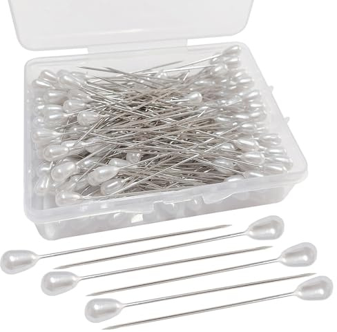 Cossaot 200 Stück Stecknadeln mit Kopf, Edelstahl Stecknadeln Lang Stecknadel Glaskopfstecknadeln, 55 MM Abstecknadeln Nadeln mit Kopf Lange, für Basteln Nähen Säumen Craft Stoff (Weiß)