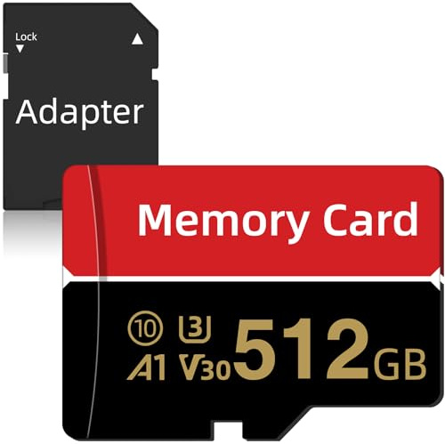 Speicherkarte 512GB, 1 Pack TF Karte mit Adapter, Mini A1 TF Speicherkarten, Full HD und UHD Memory Karte, Digital Storage TF-Karten für Smartphones/Tablets/Kameras/Spielkonsole