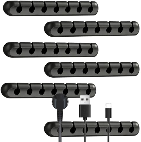 HDFHDF 6 supporti per cavi, 7 slot, autoadesivi per cavi di alimentazione, per mouse, cuffie, avvolgicavo, cellulare, cavo dati