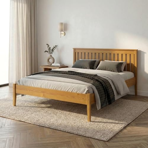 Home Collective Massivholzbett Doppelbett Bett Kiefer Naturholz Bettgestell mit Lattenrost & Kopfteil | 120x200 140x20 160x200 180x200 | Schlafzimmer Jugendzimmer Gästezimmer | 120x200 cm | Eiche