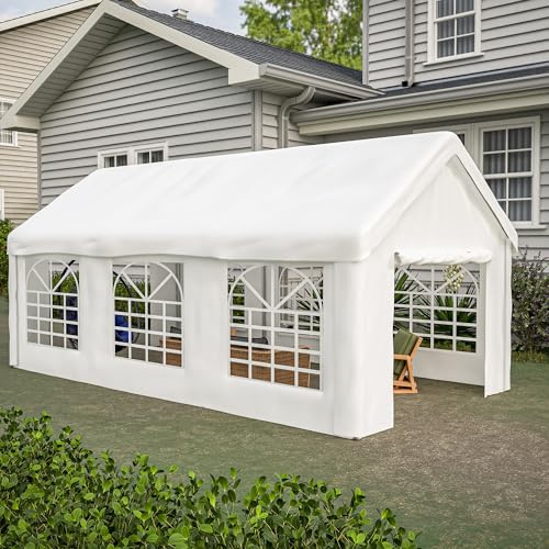 Garage per tenda per veicoli, 3 x 6 m, con doppie porte arrotolabili, robusto garage di protezione dalle intemperie con tetto rimovibile e pareti laterali, riparo per auto, moto, barca e stoccaggio (3