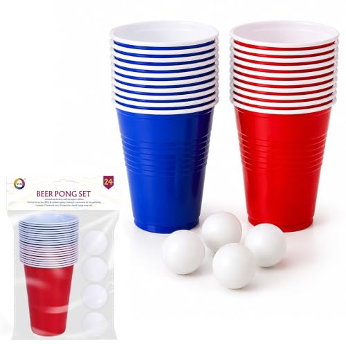 Did Set da Birra Pong, Kit per Feste con Tazze Rosse e Blu e Palline da Ping Pong per Barbecue, Giochi in Giardino, Compleanni, Feste studentesche, riunioni all'aperto, Eventi familiari e
