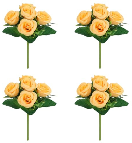 Konstgjord rosbukett – 4 buketter realistiska falska blommor för bordsuppsats, bröllop, trädgård, kök, fest, heminredning