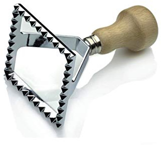 Tredoni 7cm Fluted Square Ravioli/Dough Stamp Cutter (7 cm // Large) | Large Aluminum Pasta/Pastry Stamp Cutter, Wooden Handle, Making Cookies/Dumplings/Filled Patties