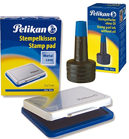 Pelikan Stempelkissen 3, getränkt, 70 x 50 mm, (Frustfreie Verpackung) + 28 ml, blau