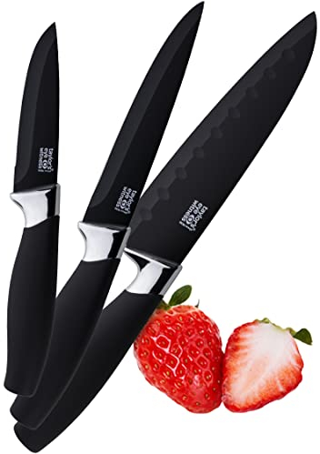 3pc Kitchen Knife Gift Set - Brooklyn by Taylors Eye Witness. Chrome Coloured Bolsters, Matching Finely Ground Razor Sharp Titanium Coated Blades. Soft Grip Handles. 2yr Peace of Mind