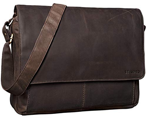 STILORD Lonzo Vintage Umhängetasche echtes Büffel-Leder Messenger Bag für Herren und Damen Unitasche Büro Business Studium Leder Farbe:matt - Dunkelbraun
