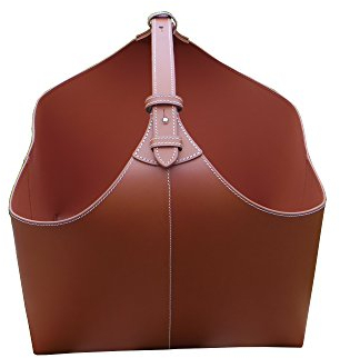 Holzkorb Ørskov Lederkorb cognac mit weißer Naht