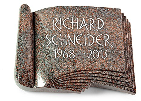 MEMORUM Grabmale Grabbuch, Grabplatte, Grabstein, Grabkissen, Urnengrabstein, Liegegrabstein Modell Prestige 40 x 30 x 8-9 cm Paradiso-Granit, poliert inkl. Gravur (Ohne Ornament)
