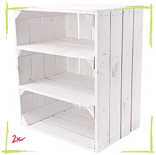 moooble 2 weiße Küchenregale mit 3 Fächern Quer 50cm x 40cm x 30cm Shabby Chic Landhaus Obstkisten Weinkisten Regal Holzkiste Kiste Box DIY Bücherregal