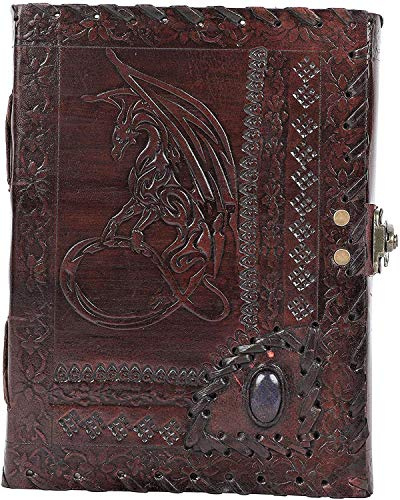 OVERDOSE Dragon with Stone Embossed Journal Notebook Handgemachtes Leder Journal Reisetagebuch Schreib journal Organizer planer Tagebuch Size 6 x 8 inches | 15x20 cm