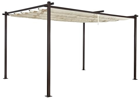 Jet-line | Metall Pavillon Luxor Light | Pergola Überdachung | Sonnenschutz | Terrasse | Garten | anthrazit-beige | Sonnenschutz | Sonnendach | UV Schutz | 4 x 3 m | Pergola mit Notüberlauf
