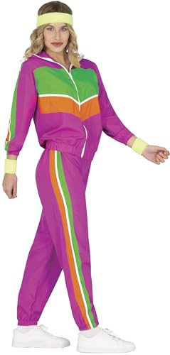 Fiestas Guirca 90er oder 80er Trainingsanzug Fasching Damen - Größe S 36 – 38-80 er Jahre Kostüm Damen - Pinker 80er Jahre Jogginganzug - 90er Jahre Outfit für Karneval, Bad Taste Outfit