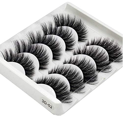 Ciglia finte Elocoise 5 paia di ciglia 3D Ciglia artificiali lunghe fatte a mano riutilizzabili per il trucco degli occhi (3D-52)