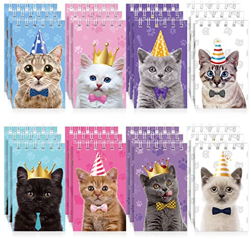 Nezyo 24 Stück Katze Tier Mini Notizblock Süße Klein Spiraltasche Notizbuch Haustier Katze Memo Spiralblock Spiralbuch Schreibblock für Katzen Partys Jungen Mädchen Büro Schule (Lebendiger Stil)