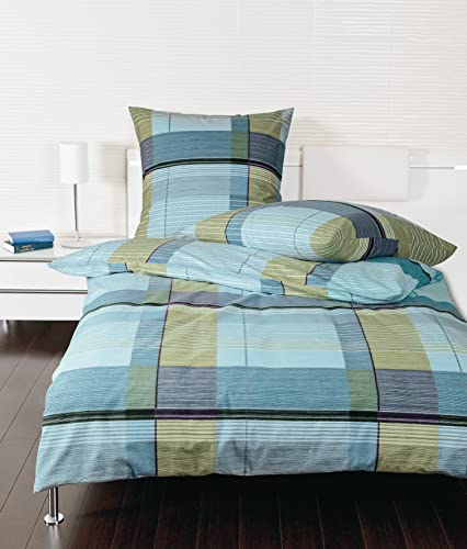 Janine Feinbiber-Bettwäsche Davos 155x220 + 80x80 cm steinblau-grün-Bordeaux