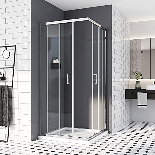 Duschkabine 80x100 cm,Schiebetür Doppel EckeinstiegDuschwand Duschtür Duschabtrennung Eckdusche 6mm ESG Sicherheisklarglas NANO Beschichtet Höhe 185cm