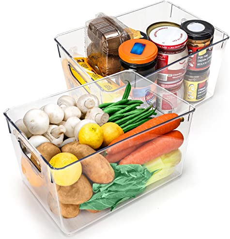Kurtzy Pack de 2 Cajas Transparentes Organizadoras para Nevera y Alacena - 26 cm de Largo - Organizador Cocina de Plástico - Organizador Frigorifico, Baño, Cajón, Congelador y Hogar