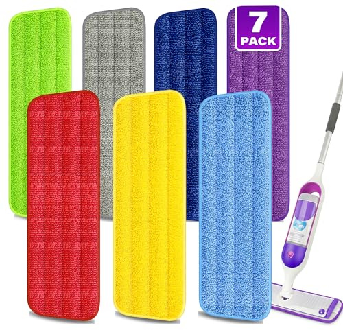 7 Pack Microfibre Mop Pads Washable for Spray Mops -Wet Dust Mop Pads | Reusable Mop Pads Multi-purpose for 13''-15'' Floor Mops - Mopping Dry Refills for Hardwood Tile Wood laminate Vinyl Ceramic