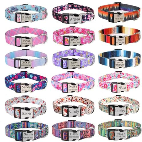YLrank Personalisierbares Hundehalsband Verstellbar Größen XS S M L | Weiches Nylonband, individuell anpassbarer Name & Nummer gegen Verlust, für kleine & große Hunde beim Spaziergang und Outdoor