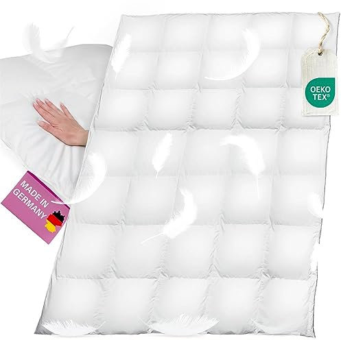 B!HOME Winterdecke 100% Daunen 135x200cm (900g) Kassettenstegbett Bezug 100% Baumwolle Decke Winterbett Bettdecke Steppbett Steppdecke