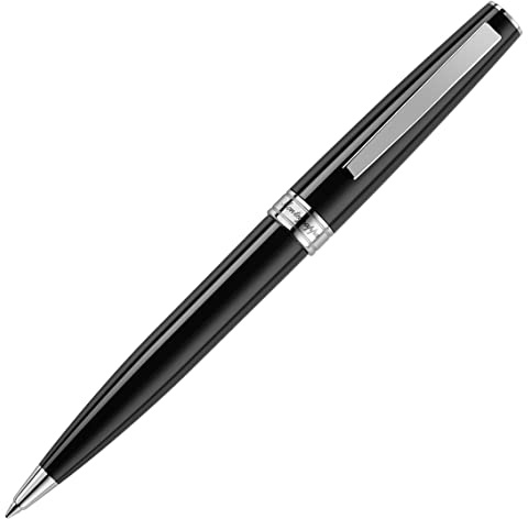 Montegrappa Armonia Kugelschreiber aus Harz und Edelstahl in der Farbe Schwarz, mit Drehmechanik, Länge: 13,8cm, ISA1RBAC | Quando le cose vengono da sé e tutto va per il verso giusto, si dice che vi è “armonia”. Montegrappa ha voluto trasferire