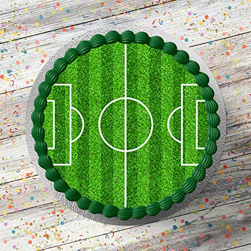 Football Field Pitch Pre Cut Edible Icing Cake Topper 7.5 Inch Round Decoration