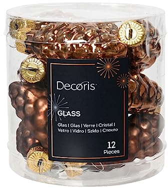 Kaemingk Christbaumschmuck Zapfen Glas 6cm x 12 Stück Weihnachtskugeln Christbaumkugeln Espressobraun lederbraun - Schokobraun - kastanienbraun - kupferbraun - Zimt