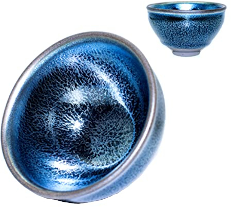 FLoApA Traditional Handmade Vintage Tenmoku Teaware Artistic Handle Glazes Tea Cup Ceramic Cup Gift 120 ml(Blue Unicorn)
